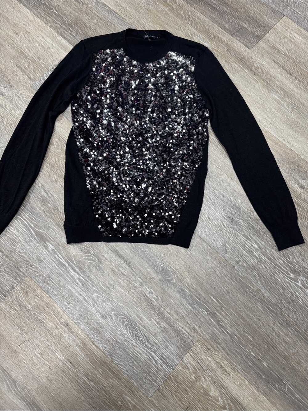 Magaschoni Black Sequin-Front Crewneck Sweater